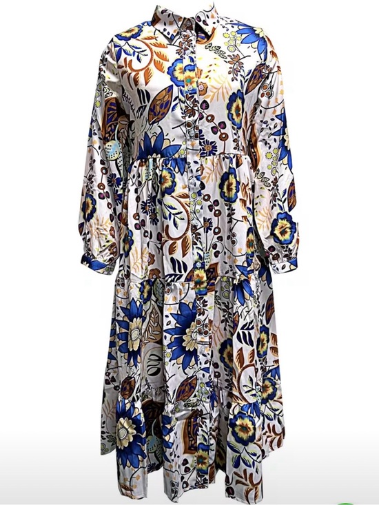 Temu Dresses & Skirts - Plant Print Shirt Dress BoHo Button Front PTP 22” L46”